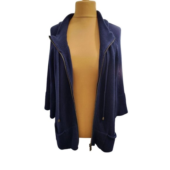 Lane Bryant Womens Navy Knit Zip Up Wide Sleeve Top Size 22/24 - Picture 6 of 7